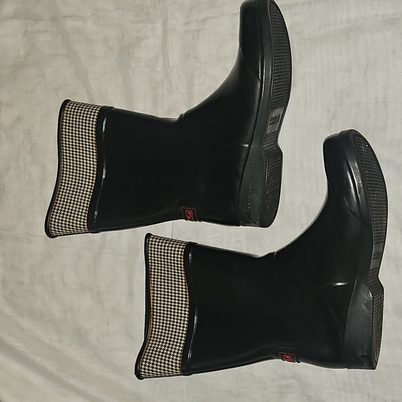 Sperry Topsider Black Houndstooth Pull On Rubber Rain Boot Size 8 - Picture 3 of 12